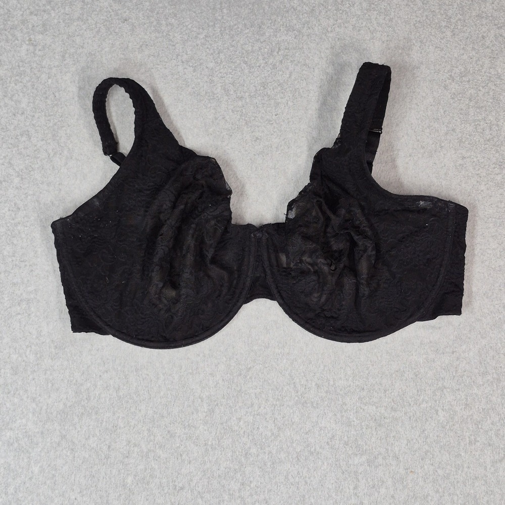 Cacique Women Bra 44H Black Full Coverage Underwired Lace Strap Adjustable READ